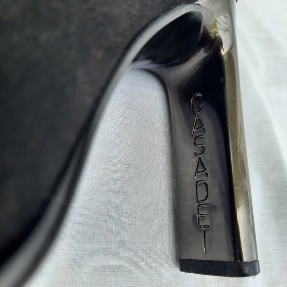 Vintage 90s Casadei Heels Square Toe US Size 8 Black Suede Studded Pumps - Picture 6 of 14